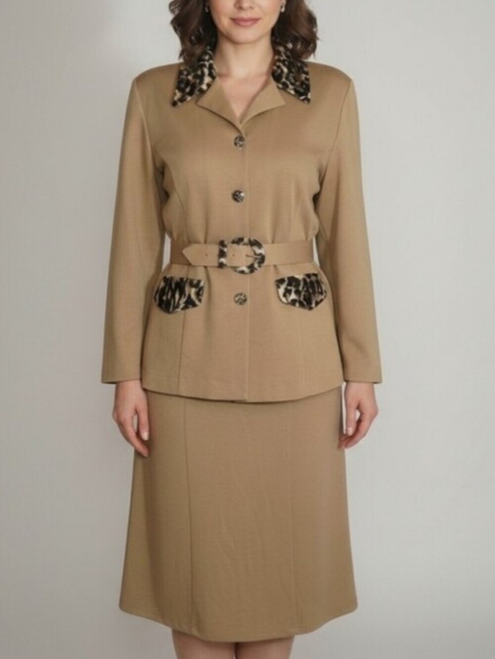 D'Allaird Vintage 90's Skirt Suit Set in Brown and Tan